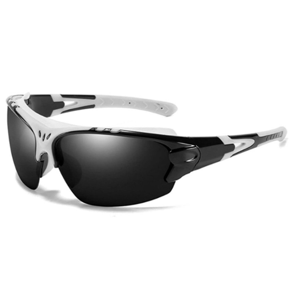 White And Black Shield Wraparound Sports Running Reflective Mirror Sunglasses
